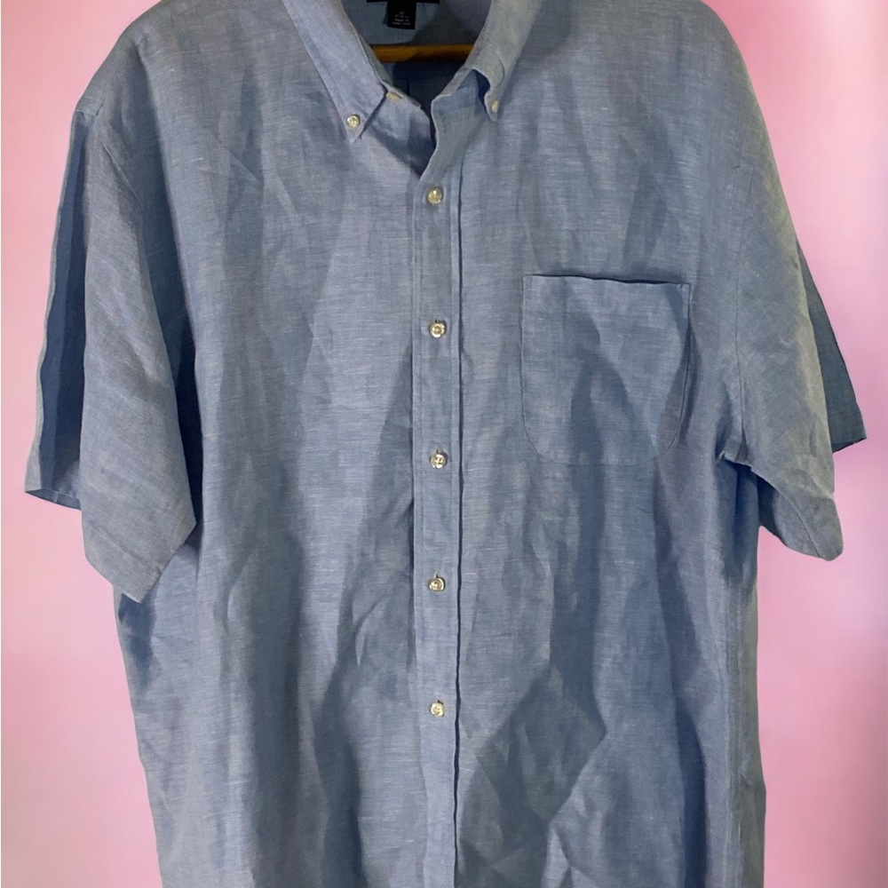 Lands End Linen Blue Short Sleeve button down collar. Sz XL - Picture 9 of 12